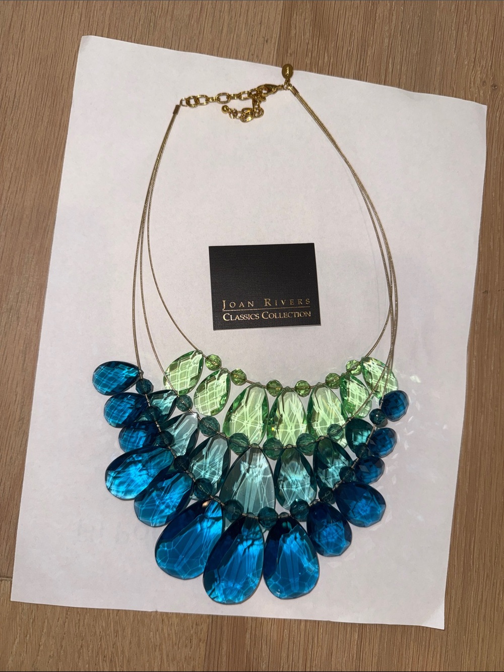 NWOT Joan Rivers Blue and Green Layered Faceted Teardrop Necklace